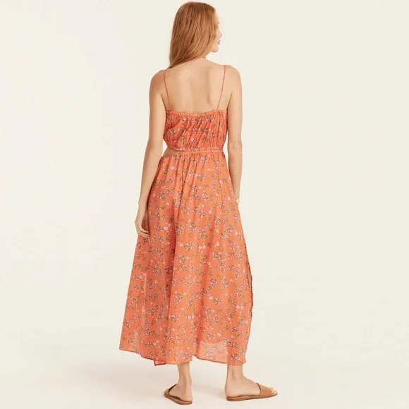 J.Crew Small Organic Cotton Side Cut Out Beach Dress in Coral Floral - Picture 3 of 4